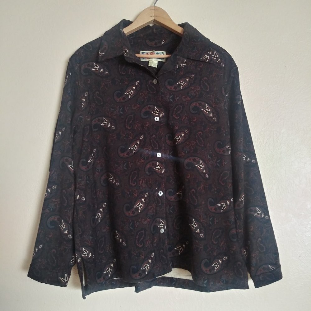 La Cabana Vintage 90's Paisley Button Front Long Sleeve Blouse Women's XL
